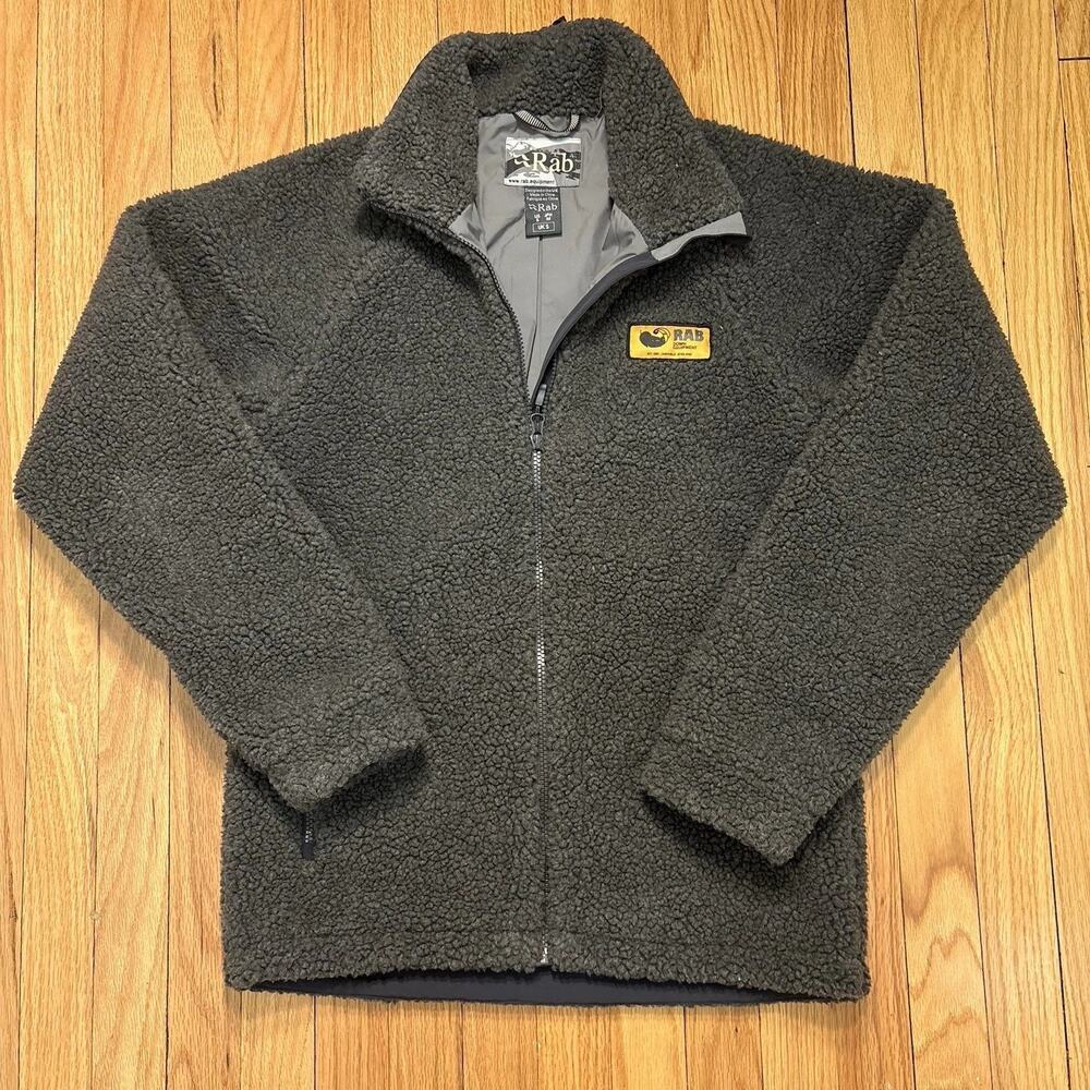 RAB Mens Original Pile Jacket Gray Teddy Fleece Sherpa Size Small Hiking Trail